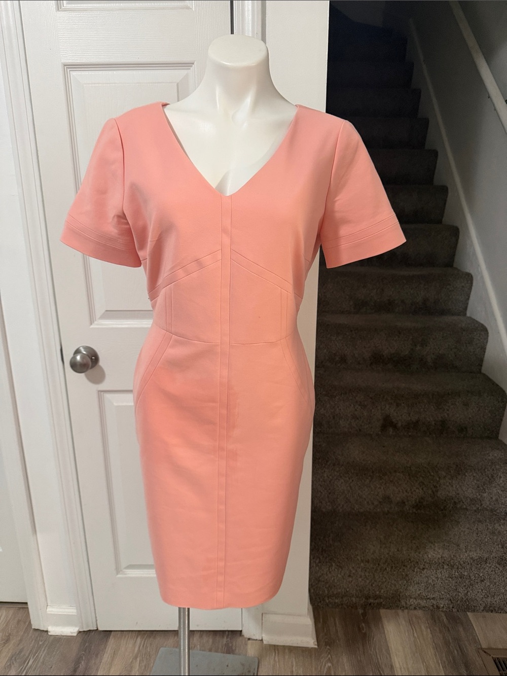 ANTONIO MELANI Coral Pink V‑Neck Sheath Dress Size 10
